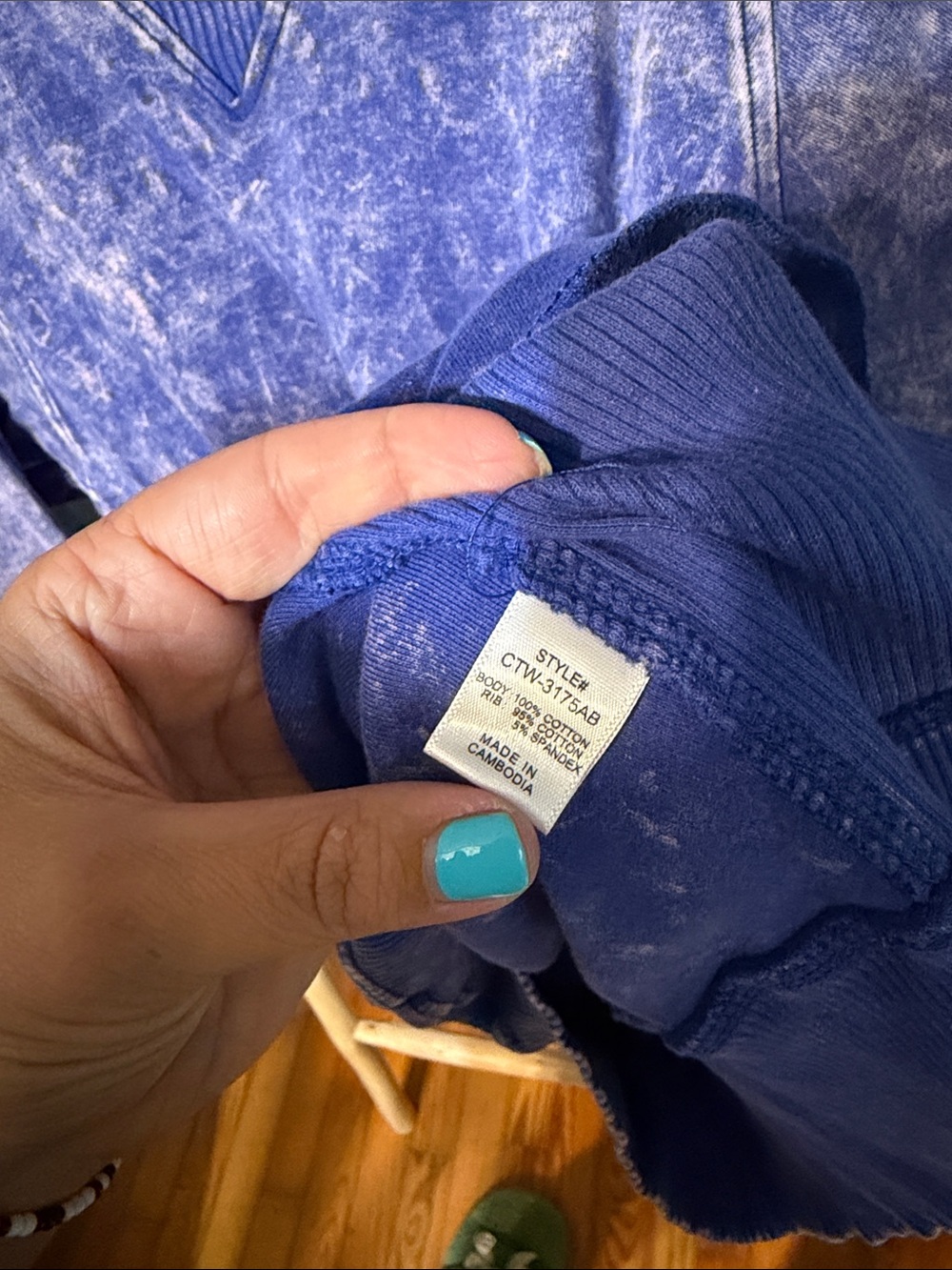 Zenana Outfitters Blue Washed Ribbed Crewneck Sweatshirt - Picture 3 of 8